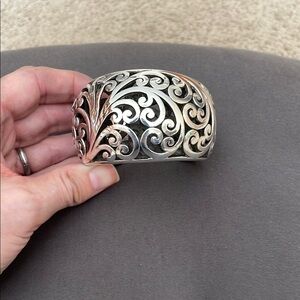 Auth Lois Hill Sterling Silver 925 Filagree Scroll Cage Wide Cuff Bracelet 185g